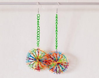 Colorful Round Dangle Earrings - Handmade Paraguayan Embroidered Lace Ñandutí Nanduti