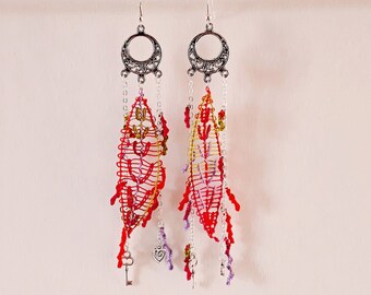 Leaf Dangle Earrings - Handmade Paraguayan Ñandutí Nanduti Lace