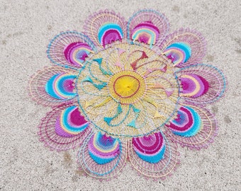 Lace Doily - Multicolor 5.9" (15cm.) Handmade Centerpiece Home Decor Placemat Ñandutí Nanduti Embroidered Paraguay