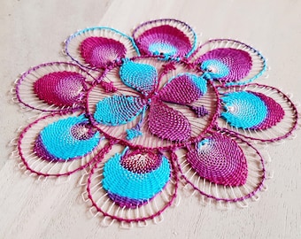 Lace Doily - Purple, Turquoise 5.5" (14cm.) Table Decor Paraguayan Embroidered Ñandutí Nanduti