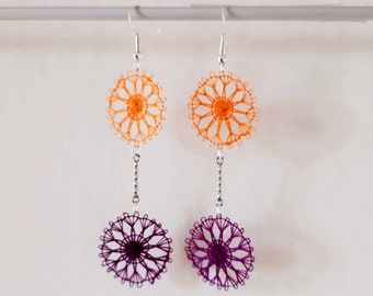 Earrings Round - Handmade Ñandutí Lace Paraguayan Embroidered Nanduti