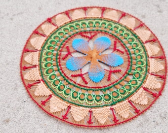 Lace Doily - Multicolor (16,5cm.) Placemat Coaster Home Decor Handmade Embroidered Paraguay Lace Ñandutí Ñandutí