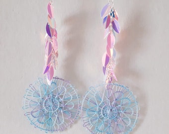 Round Dangle Earrings - Handmade Paraguayan Ñandutí Nanduti Lace