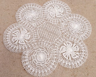 White Doily Handmade Lace 12.6" (27cm.) Table Top Decor Paraguayan Embroidered Nanduti Ñandutí