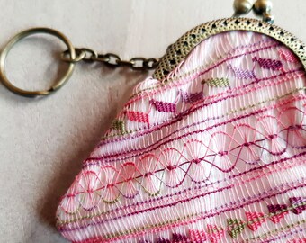 Keychain Wallet - Small Pouch Multicolor Retro Vintage Nanduti Paraguayan Embroidered Lace Ñandutí