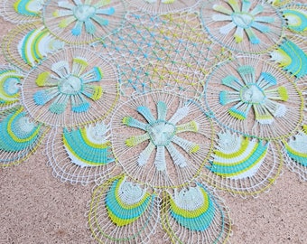 Lace Doily 9.4" (24cm.) Blue Green - Handmade Table Decor Paraguay Ñandutí Nanduti Embroidered