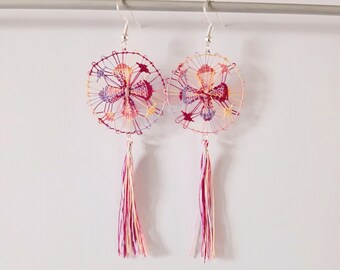 Boho Earrings With Multicolor Tassels Handmade Statement Jewelry Vibrant Nanduti Dangles