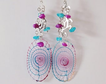 Oval Earrings - Multicolor - Handmade Paraguayan Ñandutí Nanduti Lace