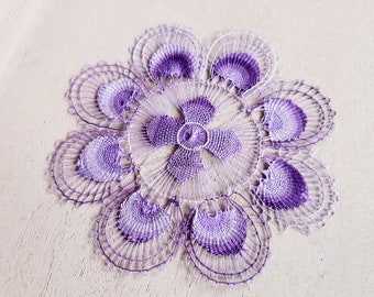 Lace Doily - Purple (10cm.) Placemat Coaster Table Decor Handmade Embroidered Paraguay Lace Ñandutí Ñandutí