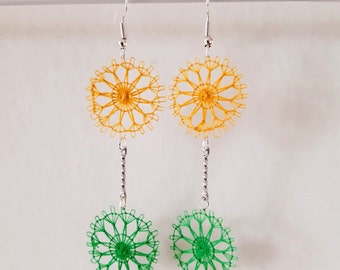 Earrings Round - Handmade Ñandutí Lace Paraguayan Embroidered Nanduti