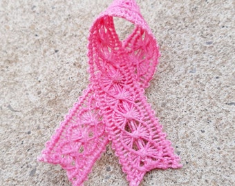 Pink Ribbon Breast Cancer Awareness Brooch Ñandutí Paraguay