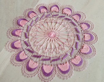 Lace Doily - Pink, Purple (19cm.) Centerpiece Coaster Mat Table Decor Paraguayan Embroidered Nanduti Handmade Ñandutí