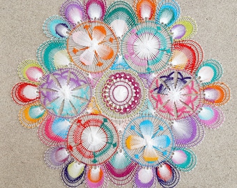 Handmade Lace Doily - Multicolor 12" (31cm.) Home Decor Coaster Paraguayan Embroidered Nanduti Ñandutí