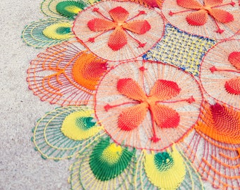 Multicolor Doily Ñandutí Lace (21cm.) - Home Decor Accent Centerpiece Coaster Mat Paraguayan Embroidered Nanduti