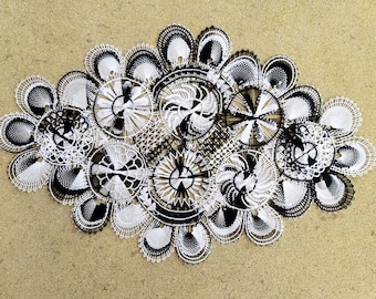 Doily Lace Embroidered Ñandutí Table Runner Coaster Mantilla Dresser Scarf Vintage