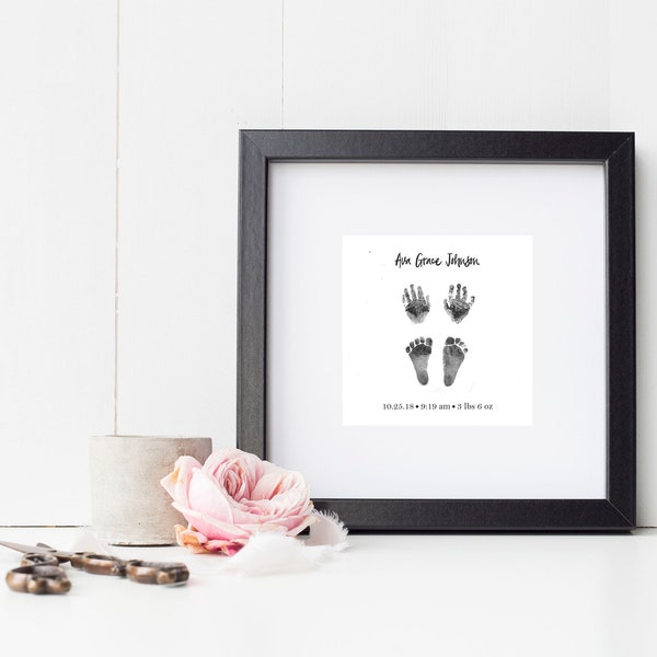 Baby Hand Print and Footprint Art, Personalized Wall Art with Actual Hand and Foot Prints, Infant Loss, Stillbirth Gift, Stillborn Memorial