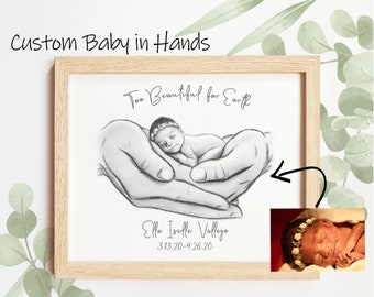 Custom Baby in Hands Sketch - Stillborn, Baby Loss, Baby Remembrance, Baby Loss Gift