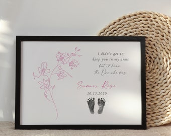 Baby Footprint Art Print, Personalized Foot Print Wall Art with Actual Footprints, Infant Loss, Stillbirth Gift, Stillbirth Memorial