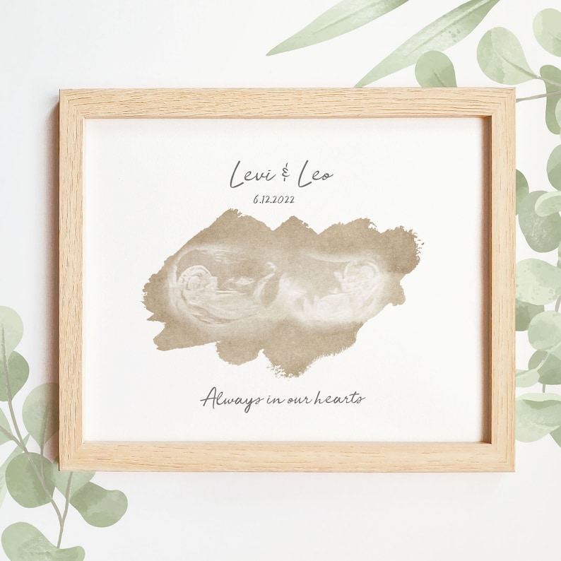 Twin Baby Ultrasound Art, Sonogram Gifts, Miscarriage Memorial, Infant Loss Gifts, Baby Memorial, Stillbirth, A Beautiful Remembrance image 1