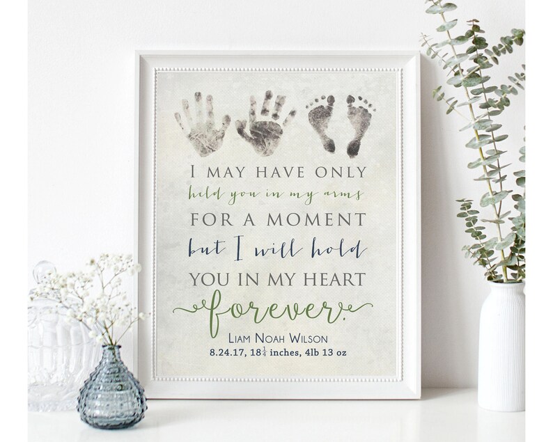 Personalized Baby Memorial Gift Print with Actual Hand Prints and Footprints, Infant Loss, Stillbirth Stillborn Gift, In Memory of Baby image 4