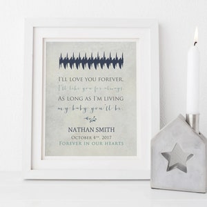 Baby's Actual Heartbeat Soundwave Print I'll Love you Forever, Soundwave, Heartbeat, Infant Loss, Miscarriage Memorial image 1