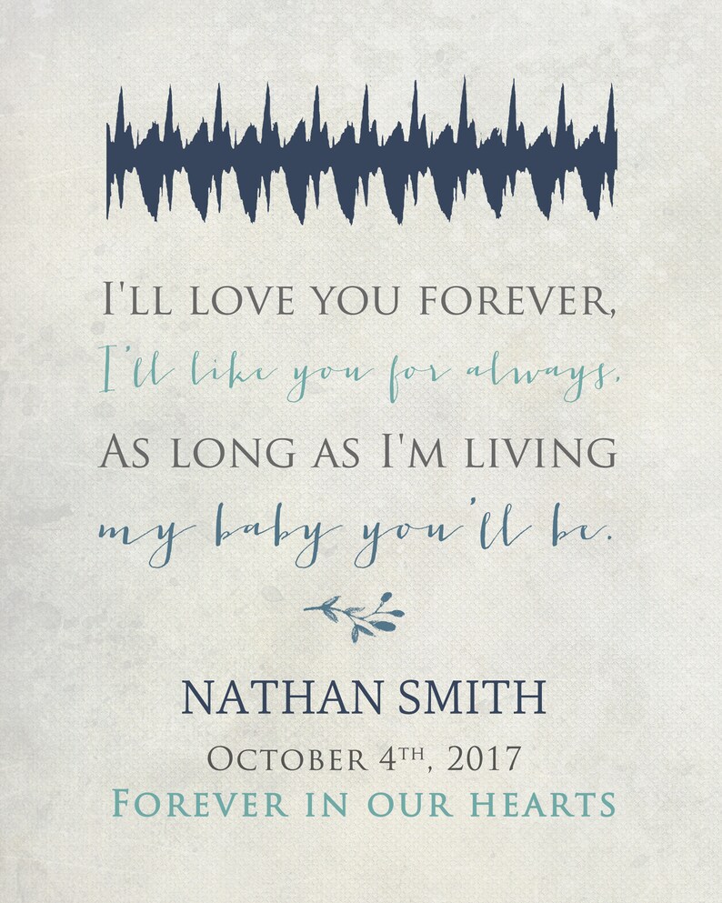 Baby's Actual Heartbeat Soundwave Print I'll Love you Forever, Soundwave, Heartbeat, Infant Loss, Miscarriage Memorial image 3