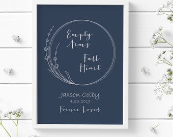 Personalized Miscarriage Gift, Infant Loss, Stillbirth Gift, Stillbirth Memorial, Quote "Empty Arms - Full Heart"