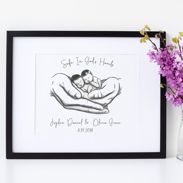 Twin Version Safe in God's Hands, Asian Babies, Miscarriage Memorial, Infant Loss Gifts, Baby Memorial Sign, Stillborn, Stillbirth, Twins