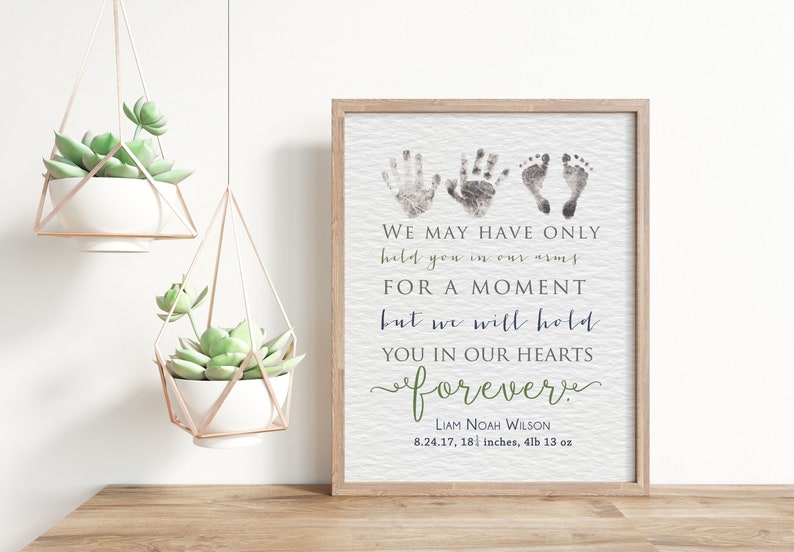 Personalized Baby Memorial Gift Print with Actual Hand Prints and Footprints, Infant Loss, Stillbirth Stillborn Gift, In Memory of Baby image 1