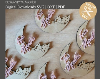 SVG Baby Meilenstein, monatliche Baby Marker, Laser geschnittene Datei, Glowforge, Silhouette, PDF, DXF, sofortiger Download, monatlicher Meilenstein, Foto Prop