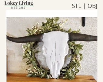 Steer Skull Model, Desert Decor, Instant Download, OBJ, STL, 3D Print, CNC, Shapeoko, X-Carve, Onefinity