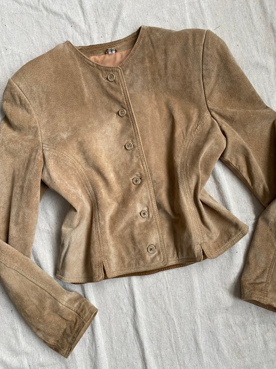 Vintage Tan Suede Jacket Worn In Distressed Cropp… - image 1