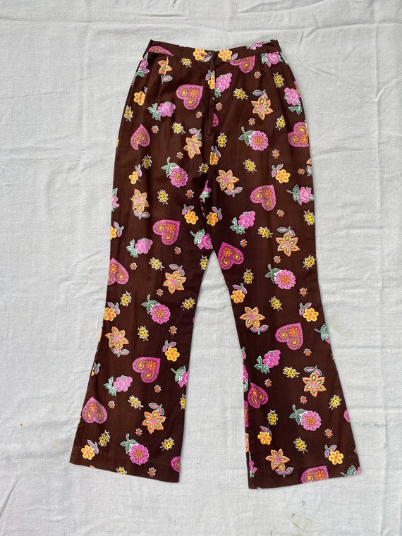 Vintage 1960s / 70s Printed Bell Bottoms Novelty … - image 2