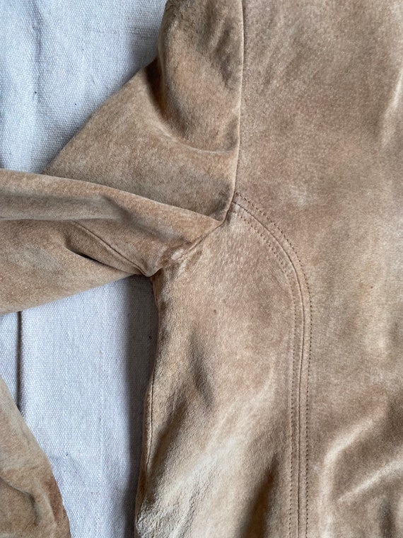 Vintage Tan Suede Jacket Worn In Distressed Cropp… - image 7
