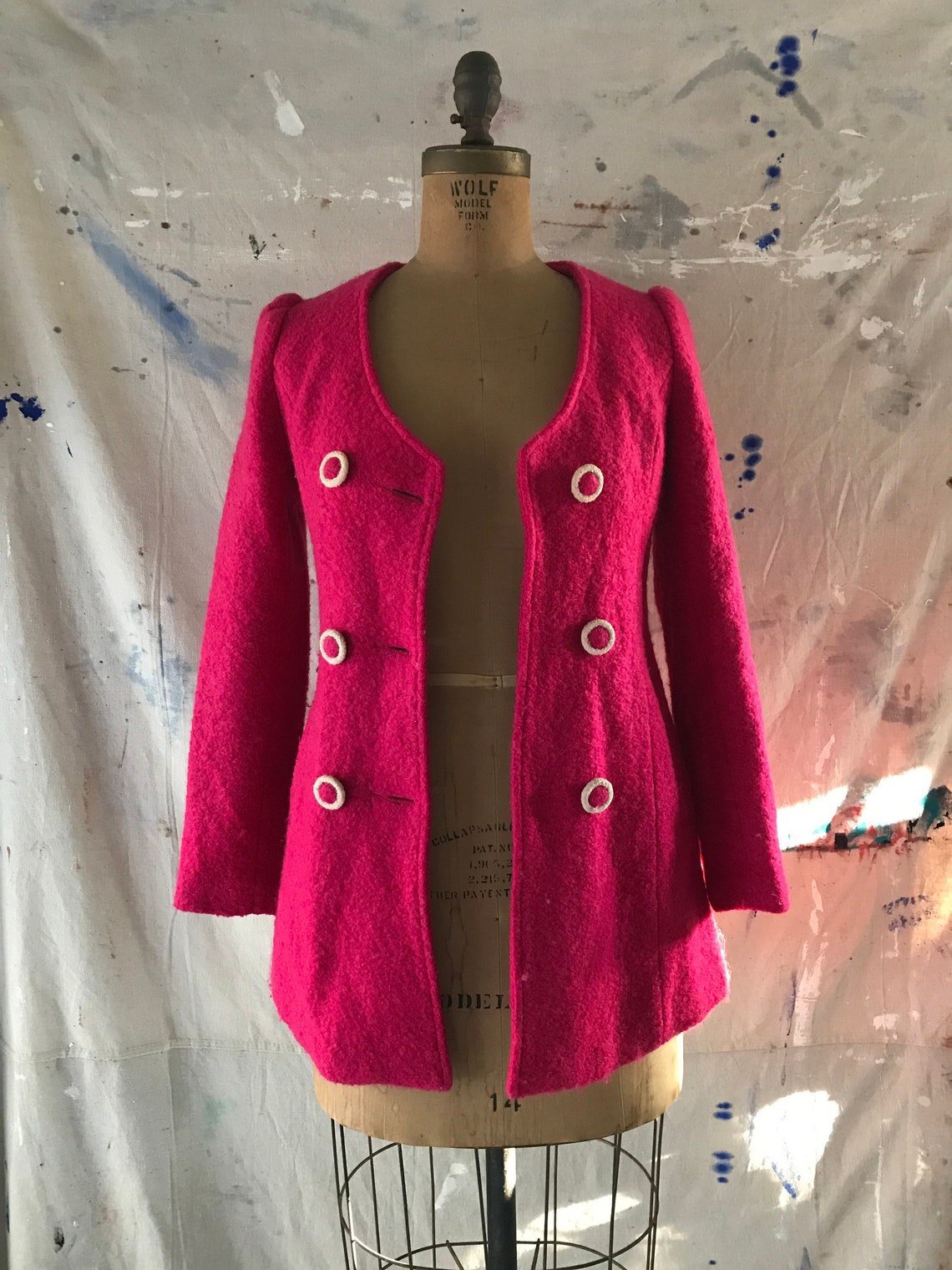 Pink Wool Boucle vintage Jacket Perfect Hot Pink Top Etsy