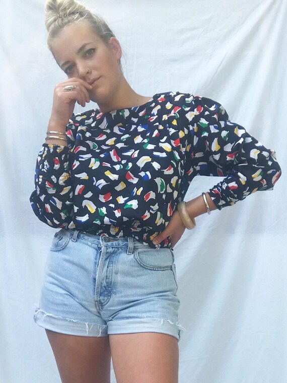 Vintage 1980’s Graphic Colorful Long Sleeve Top