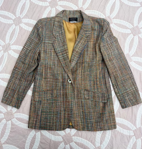 Vintage Silk Blazer 1990’s Oversized Plaid / Cros… - image 8