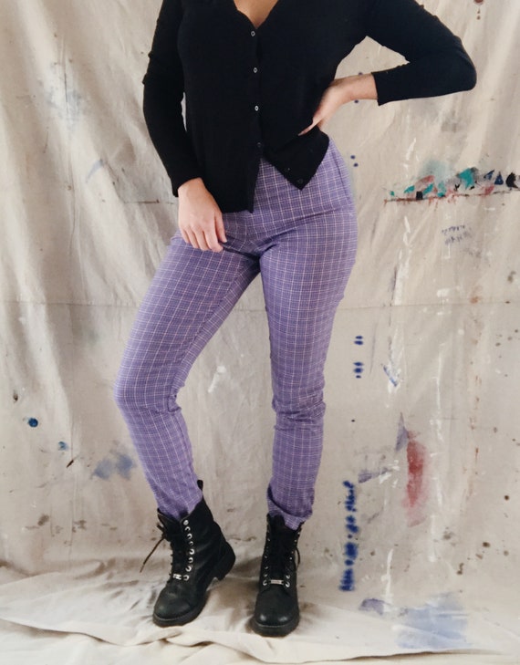 Amazing Nineties Purple / Blue Plaid Pants High Wa