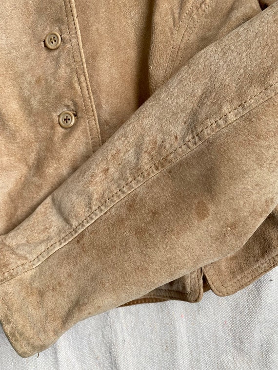 Vintage Tan Suede Jacket Worn In Distressed Cropp… - image 10
