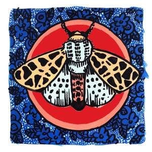 Moth Original Fine Art Print 6x6 Blue & Red Colorful Insect / Floral Wall Poster Heavy Card Stock Contemporary Art by Amanda Raynes