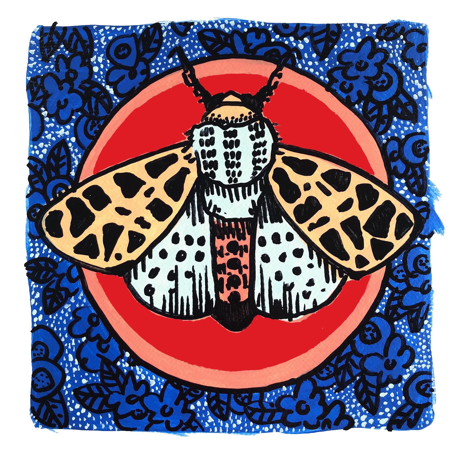 Moth Original Fine Art Print 6x6 Blue & Red Colorful Insect / Floral ...