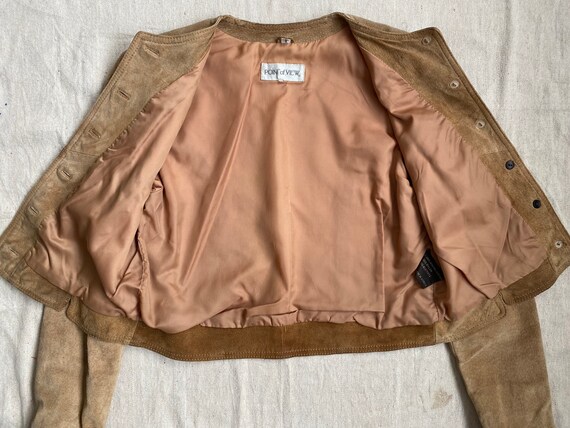 Vintage Tan Suede Jacket Worn In Distressed Cropp… - image 6