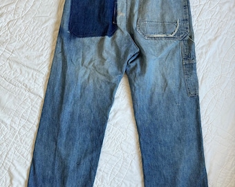 Vintage 1950s Hercules Denim Carpenter Jeans Patchwork Workwear 28 / 29” Waist