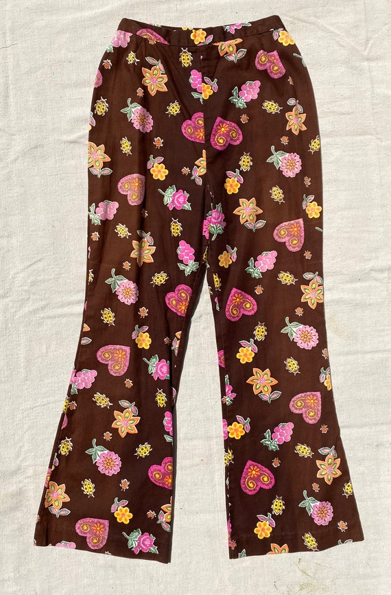 Vintage 1960s / 70s Printed Bell Bottoms Novelty … - image 7