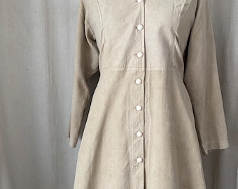 Vintage 1960’s / 70’s Light Tan Suede Duster Button Front Long Sleeve Dress / Jacket