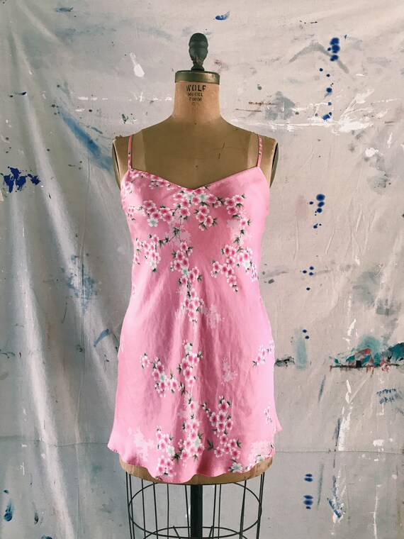 Vintage Pink Floral Mini Slip 100% Silk Short Slip