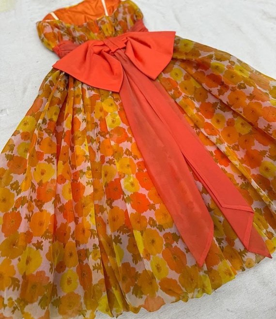 Vintage 1950s Floral Dress Printed Chiffon Tulle … - image 1