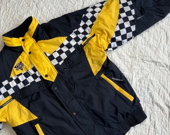Vintage 80s / 90s Coldwave Checkered Colorful Windbreaker Jacket Colorblock Geometric Yellow / Black / White