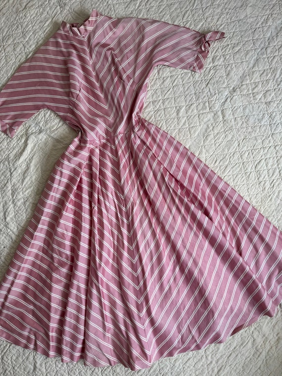 Vintage 1950s Striped Dress Pink White Stripes Fi… - image 1