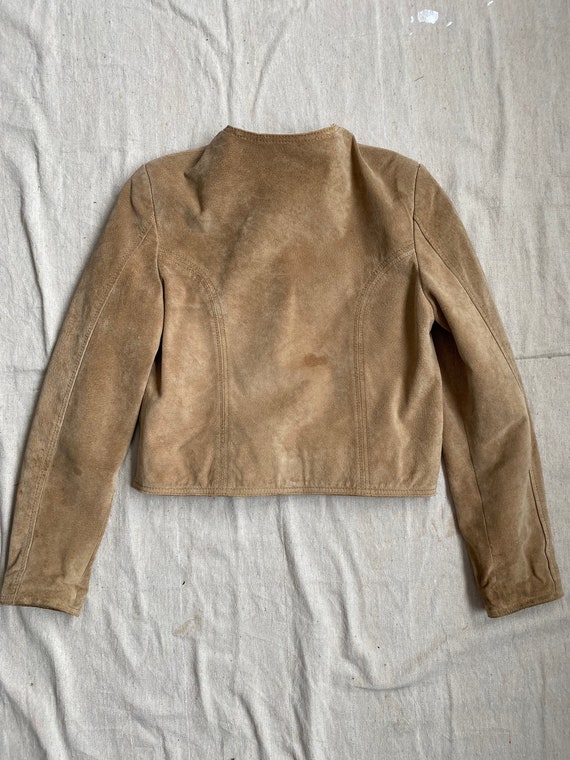 Vintage Tan Suede Jacket Worn In Distressed Cropp… - image 4